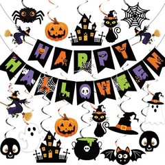 Halloween Party Decorations Banner Ghost Pumpkin Witches Hanging Swirls