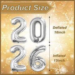 16 Inch 2026 Balloons Silver, Number Balloons 16 Inch, New Years Balloons for…