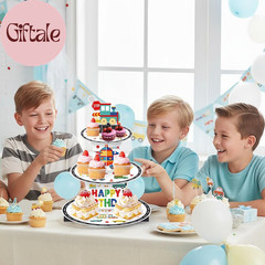 3 Tier Transportation Themed Cupcake Stand with Topper Train Birthday Decoration