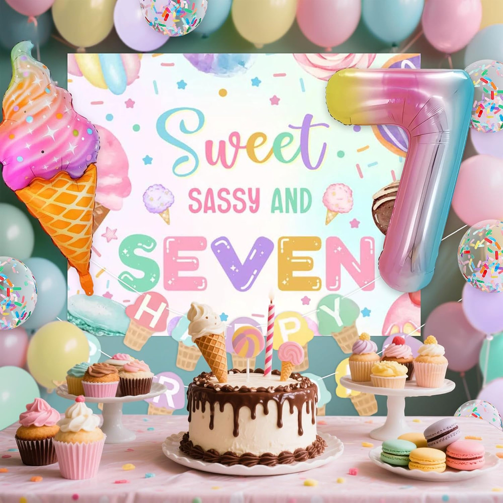 Sweet Sassy and Seven 7Th Birthday Decorations for Girls 7 Year Old Birthday Par