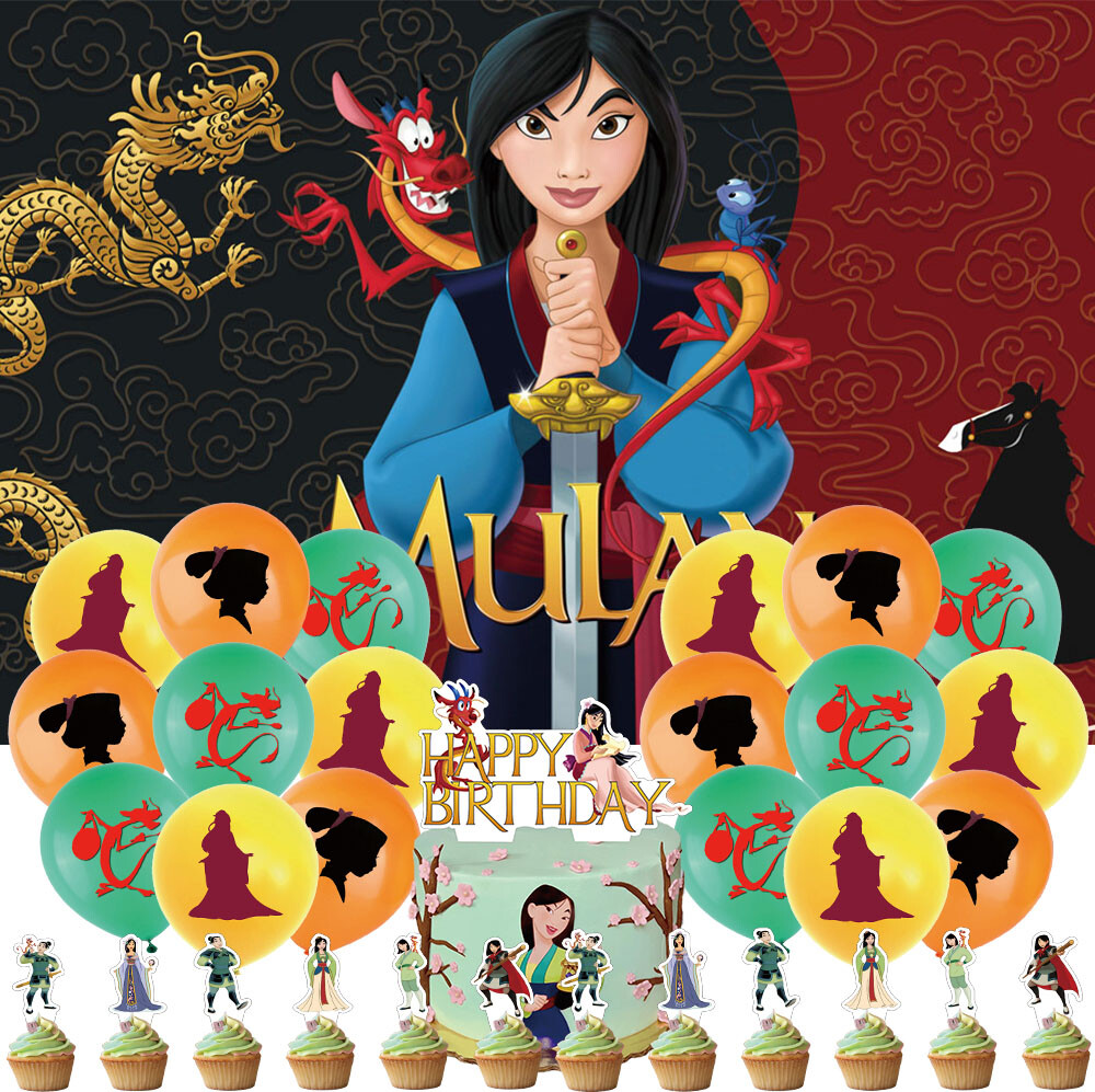 Mulan Party Supplies Birthday Decoration Set Balloons Cake Toppers Banner