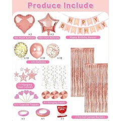 Rose Gold Birthday Decorations Set Happy Birthday Banner Balloons Party Supplies