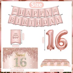 Sweet 16 Party Decorations Include 16 Banner Backdrop Rose Gold, Pink