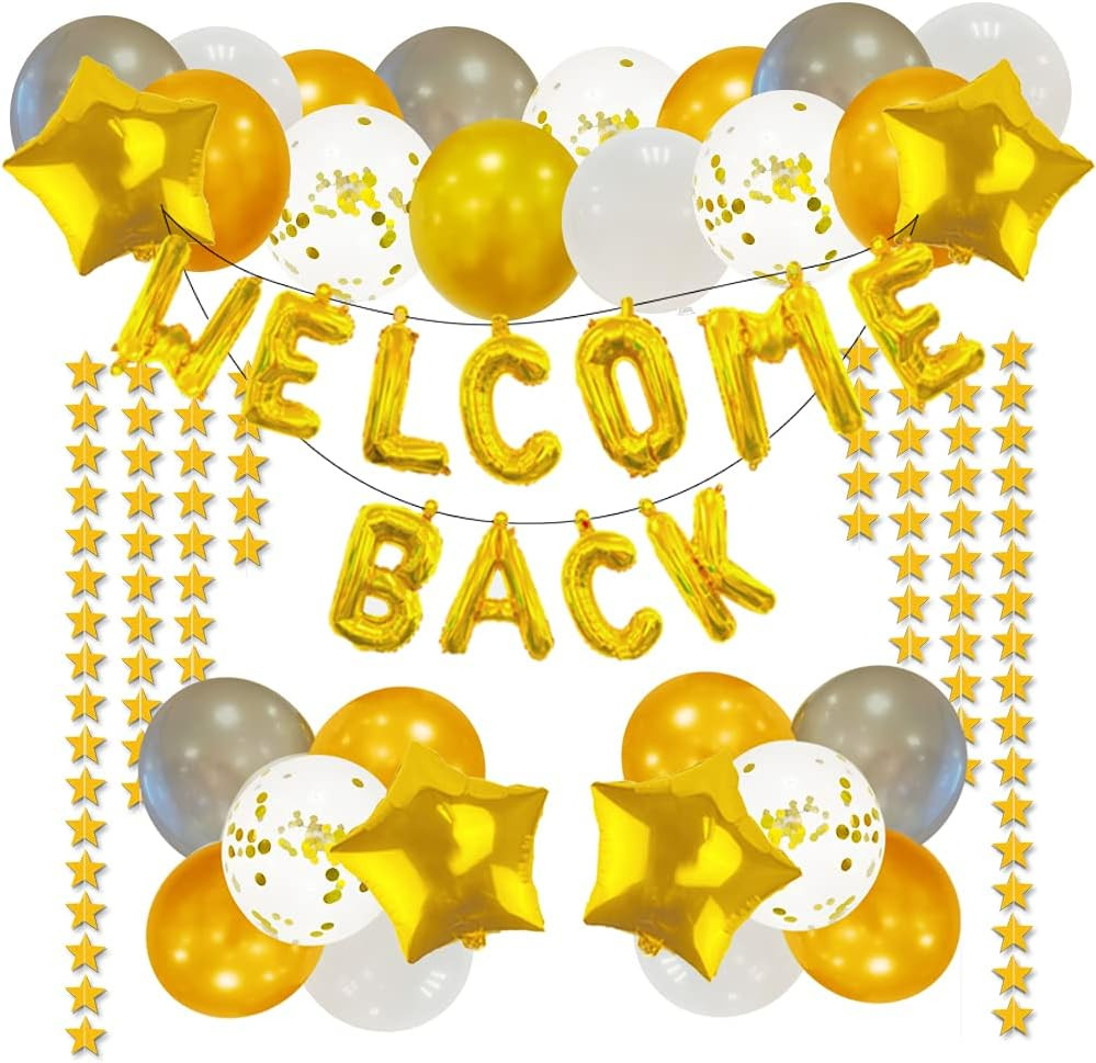 66 Pieces Welcome Back Balloon Banner Decorations Kit with Gold Welcome Back and