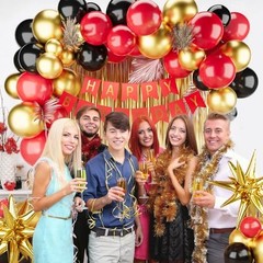 Red Black Gold Birthday Decorations for Girl Boy,Red Black Gold Balloons with