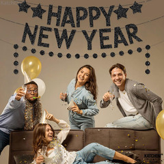 Katchon, Glitter Happy New Year Banner – 10 Feet No DIY | 2 Strings | New Years