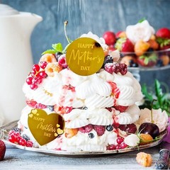 Happy Mother’s Day Acrylic Cupcake Topper, 20 Pcs 4 styles Gold Round Heart M…