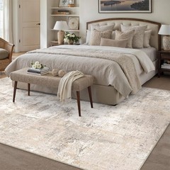 9×12 Washable Area Rug Beige Grey Abstract Non Slip Soft Low Pile Rug for Liv…