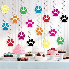 24 Pcs Dog Paw Prints Themed Party Hanging Swirl 8 Colors Puppy Multicolor