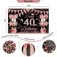 JKIYT 40th Birthday Decorations for Women, Black Rose Gold