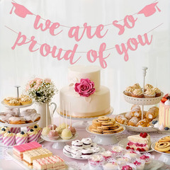 2026 Graduation Decorations, Rose Gold Glitter We Are so Proud of You Banner, Cl