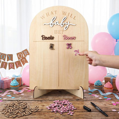Boots or Bows Gender Reveal Decorations Baby Shower Wooden Voting Board with Sta