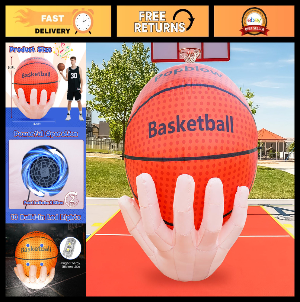 6FT Inflatable Basketball Decorations – LED Lighted Party Supplies for Outdoor F