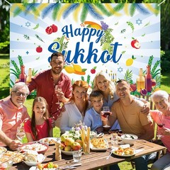 Happy Sukkot Banner Backdrop, Sukkah Party 72.8 x 43.3 inches, Multicolor