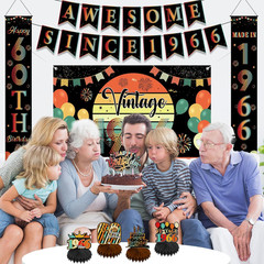60Th Birthday Decorations Men Women – 10 Pcs Vintage Back in 1966 Backdrop Banne