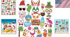 30 Pcs Hawaiian Christmas Photo Booth Props, Tropical Christmas in July Party…