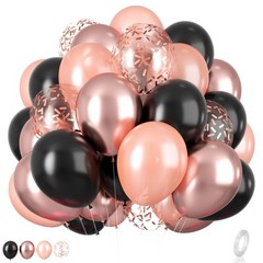 Rose Gold and Black Balloons Set, 12 inch Metallic Rose Gold Balloons Pearl R…