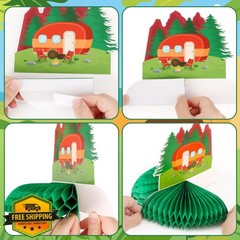 Adecortalk 12 Camping Honeycomb Centerpieces Table Decor