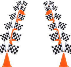 6 Pack 7Inch Orange Race Cones with Holes on Top,12 Pack Checkered Flags,Racing