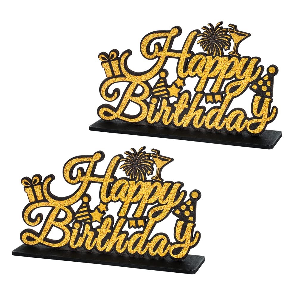 Black and Gold Table Decoration Happy Birthday Sign Centerpieces for Table Bi…