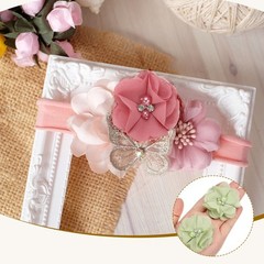 12Pcs 2″ Chiffon Flowers with Rhinestone Pearl Sewing Fabric Flowers, Green