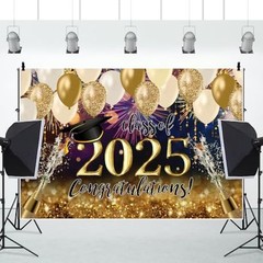 2025 Graduation Backdrop Congratulation Class of 2025 Balloon 8x6ft Black Gold
