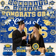 2026 Graduation Decorations Set – Class of 2026 Congrats Grad Backdrop Banner…