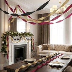 9 Rolls Burgundy Gold Black Crepe Paper Streamers 738ft 1.77 Inch x 82 Ft/Roll
