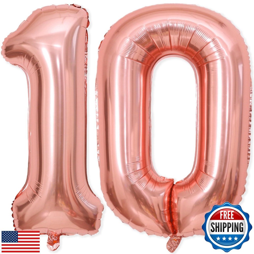 10 Balloon Number, 40 Inch Rose Gold Foil Balloons Giant Jumbo Helium Number