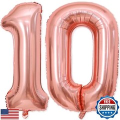 10 Balloon Number, 40 Inch Rose Gold Foil Balloons Giant Jumbo Helium Number