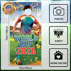 World Cup Photo Banner 2026 71X35 Inches Soccer Player Cutout Backdrop with Face