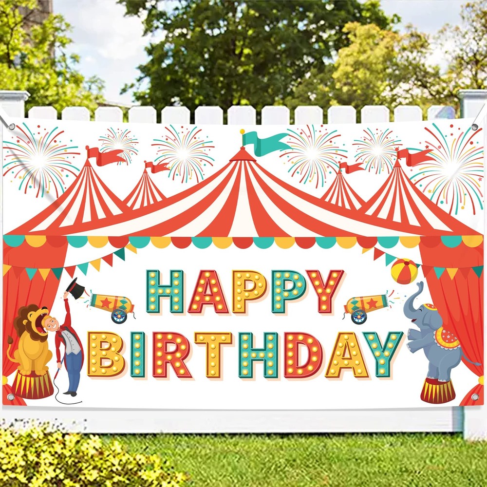 XtraLarge Carnival Happy Birthday Banner – 72×44 Inch | Carnival Theme Party Dec