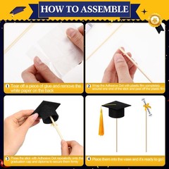48 PCS Mini Black Felt Graduation Cap 2026 With Gold Tassel Bottle Topper