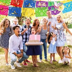 18 FT Cinco De Mayo Party Decorations, Fiesta Banner with 9 Plastic Papel Picado
