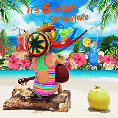 It’S 5 O’ Clock Somewhere Summer Backdrop Tropical Parrot Banner Beach Hawaii De