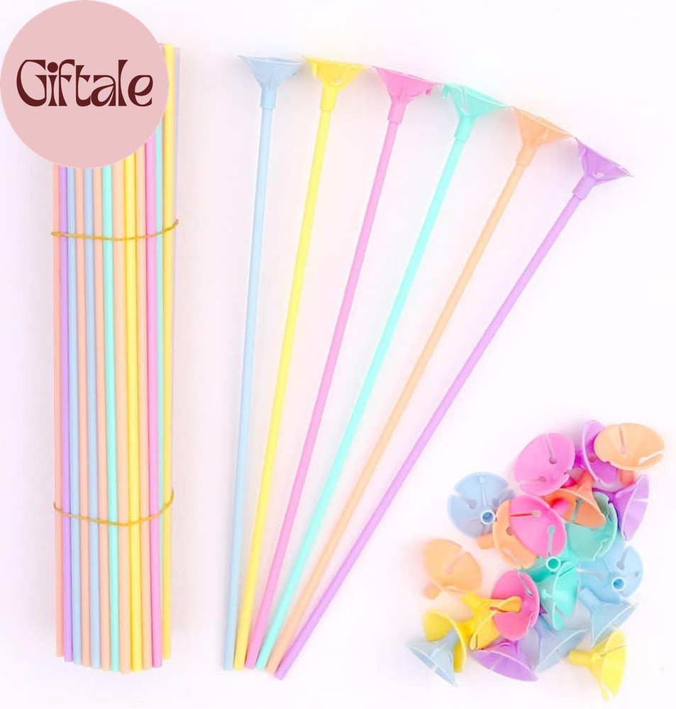 100 Pcs 13Inch Plastic Colorful Balloon Sticks Holders and Cups for Party, Weddi