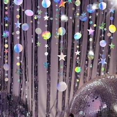 Iridescent Party Star Circle Dot Decoration Iridescent Hanging Garland Stream…