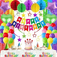 Birthday Party Decorations Rainbow Happy Birthday Banner Honeycomb Colorful