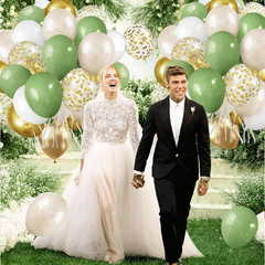 Sage Green White Gold Balloons, 50pcs Olive Green Gold Metallic Sand White Ballo