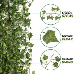 Flojery 78Ft 12pcs Silk Artificial Ivy Vine Hanging Leaves Plant Green
