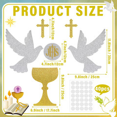 First Communion Baptism Decor Felt Cross Dove Gold Silver God Bless Wall Decorat