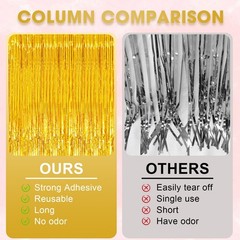 2 Pack Gold Tinsel Foil Fringe Curtains Metallic Streamers Party Backdrop