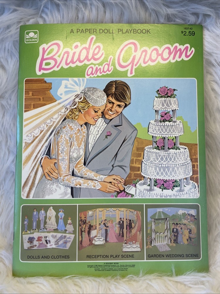 Golden Bride Groom Paper Doll Cardboard Reception Garden Display 1981 Party