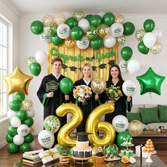 Green White Graduation Party Decorations, Green White 2026 Graduation Decoration