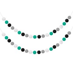 2pcs Pom Pom Garland 6.6 ft 30 Balls for Crafts Decor(Black, White, Grey, Green)