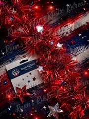 4th of July Tinsel Garland 6 Pack Red White Blue Patriotic 54ft