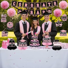 Pink Graduation Decorations, Pink Graduation Party Decorations 2026, Congrats Gr