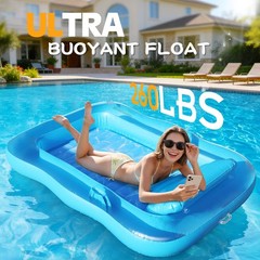Best Inflatable Tanning Pool Lounger, 71″x48″ Bed Floats w/Pillow & Cup Holders