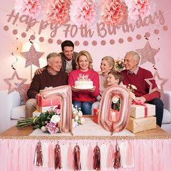 13Pcs 70Th Birthday Decorations for Girls, Pink Rose Gold Happy 70Th Birthday Ba