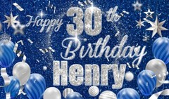 Personalised Birthday Banner Photo Blue Pink Silver Woman Man Child Party Poster